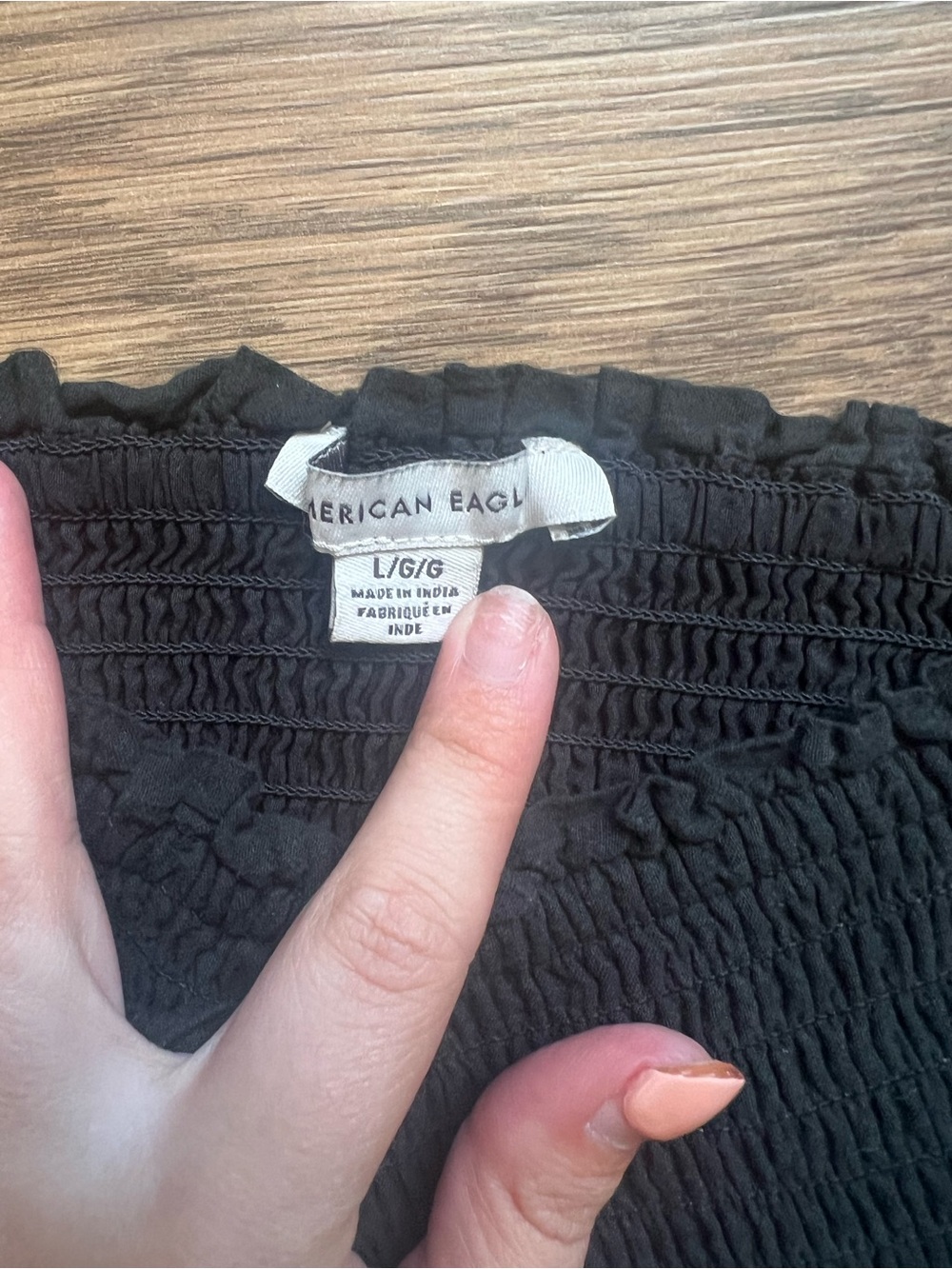 American Eagle Black Smocked Cross Front Long Sleeve Blouse Crop Top Size L - Picture 2 of 6
